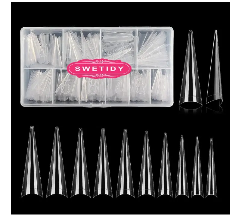 500PCS Stiletto Nail Tips SWETIDY Extra Long Nails Clear Nail Tips Half ...