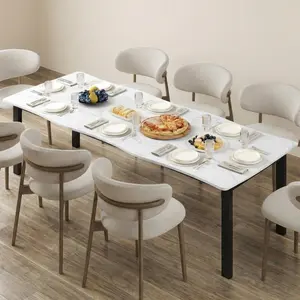 Garvee Wave Edge Dining Table for 6-8 People - Rustic Long Dining Table with MDF Top and Metal Frame, 78.7 Inch Irregular Shape, Ideal for Dining Room, Kitchen, or Office Use