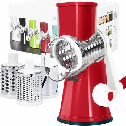 Stainless Steel Rotary Cheese Grater & Vegetable Slicer Kitchen Utensil - Hand Rotary Crank, Wide Feed Chute, Smooth Blade, Suction Base, Safety Handle, Detachable for Cleaning, Easy Assembly, Grinds Nuts & Choc, Hands-Free Prep for Carrots & Cucumbers