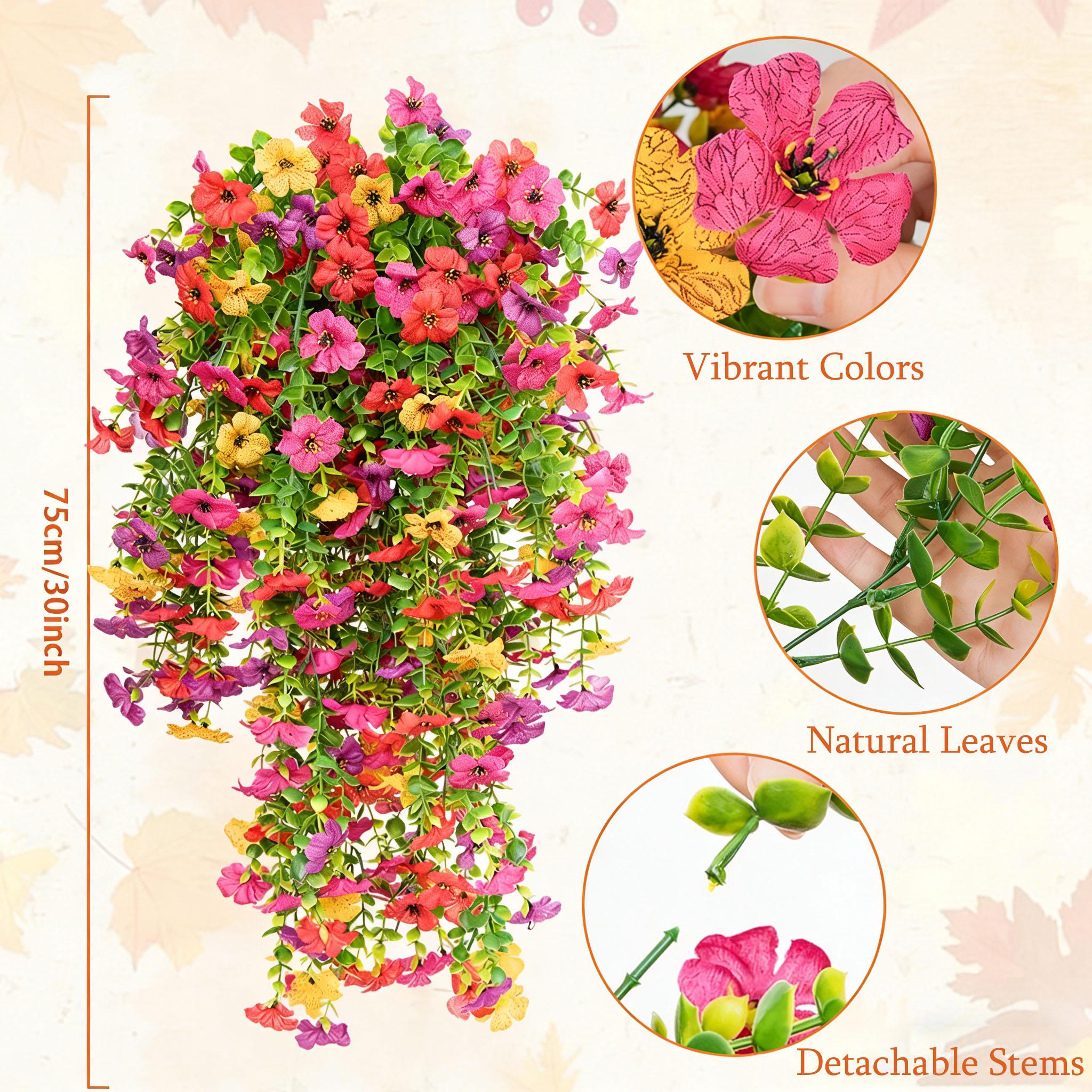 8 PCS Faux Silk Daisy with Eucalyptus Leaves, Artificial Fake Hanging Flowers Plants for Outdoor Autumn Decoration,UV Resistant Look Real Long Trailing Vines for Outside Home Indoor Planter Porch Patio Balcony Yard Decor