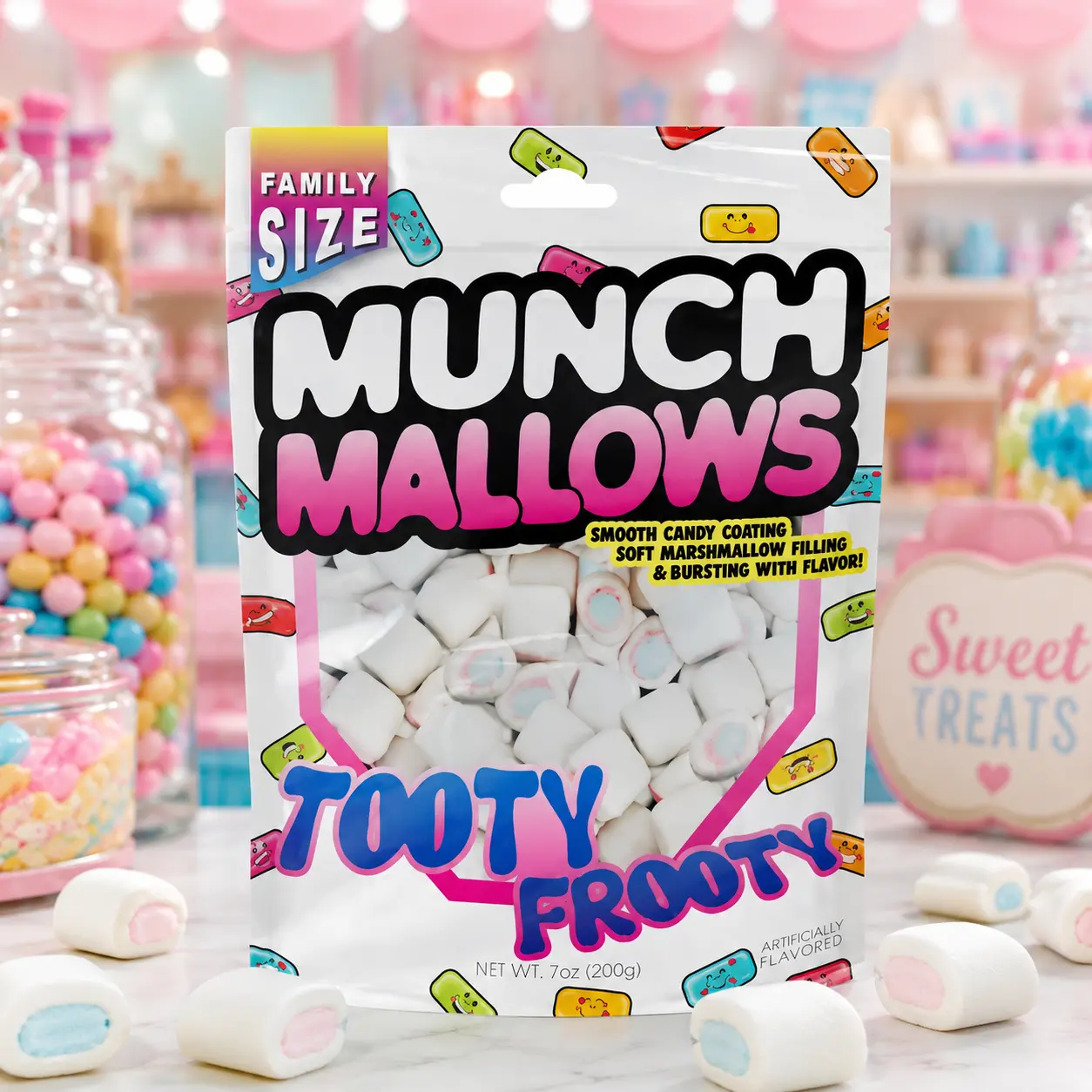 Viral Munch Mallows Marshmallow Snack, Tooty Frooty Flavor Bonbon Candy  Crunchy Fruity Mix  Packet marshmallows  Chewing marshmallows  Playful marshmallows  Packaged marshmallows