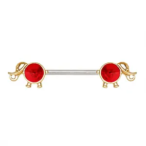 Gold Plated Red CZ Elephant Nipple Bar