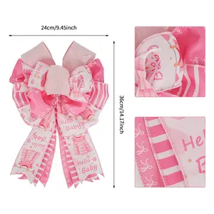 Baby Shower Wreath Bows, Blue White Stripe Bows for Wreath Baby Blue Decorative Bows for Front Welcome Home Shower Ornaments Hanging Wreath Bow for Indoor Outdoor Decor Decoration