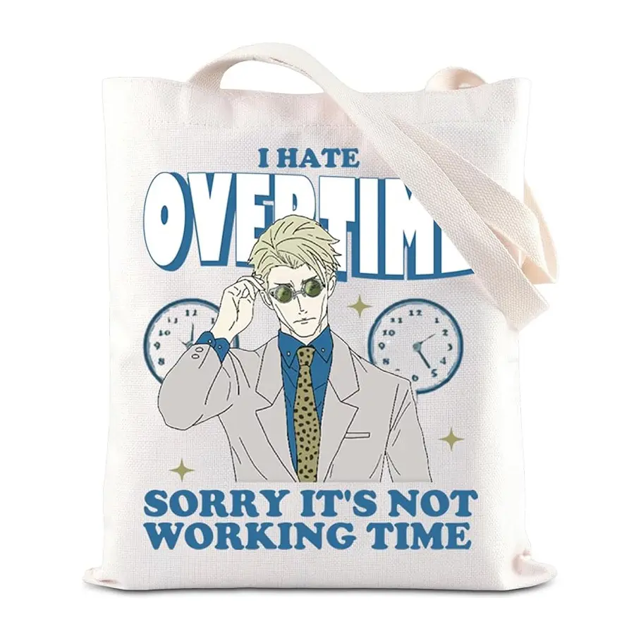 Jujutsu Kaisen Nanami Canvas Tote Bag | JJK Nanami I Hate Overtime Sorry It's Not Working Time Tote Bag | Gift For Jjk Fans Lovers | Anime Fans Bag