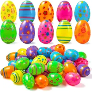 24PCS 2.3" Printed Eggs, Empty Plastic Eggs Fillable, Bright Plastic Eggs Bulks for Festival Hunt, Filling Treats, Basket Stuffers, Classroom Prize Supplies