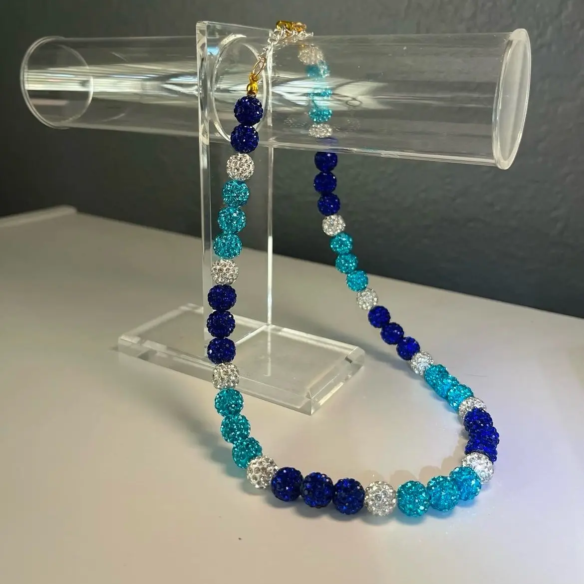 Teal, Blue, White Baseball Bling Necklace - Elegant Design for Casual Wear