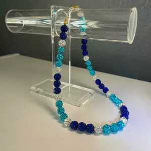 Teal, Blue, White Baseball Bling Necklace - Elegant Design for Casual Wear