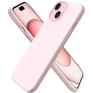 Compatible with iPhone 15 case 6.1inch, slim liquid silicone three-layer full-cover soft rubber phone case, scratch-resistant and shockproof protective cover 6.1inch, chalk pink