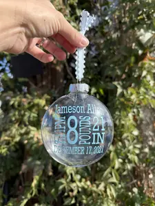 Personalized Baby's First Christmas Ornament Keepsake Birth Stats Customizable Name Weight Length Birth Time 4in Plastic Flat Ornament for Baby's First Christmas