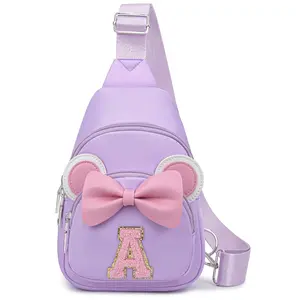 Myhozee Small Initial Crossbody Bag Kids Sling Bag Cute Fanny Pack Cross Body Purse Personalized Birthday Gifts for 4-12 Year Old Girls Trendy Stuff Purple with Pink Bow and Initial Letter