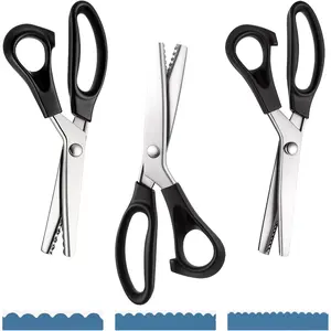 3 Sizes Pinking Shears for Crafting & Paper Cutting, 3/5/7mm Scalloped Zig Zag Scissors, 9.3'' Handheld Serrated Jagged Scissors for Dressmaking Leather Fabric Craft Paper