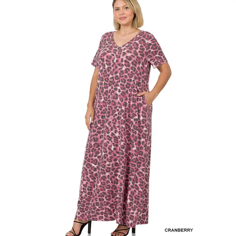 Pink Cranberry Leopard Maxi Dress w Pockets