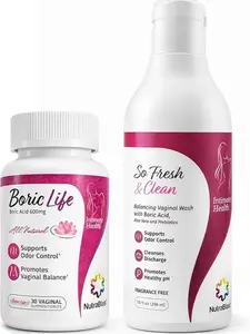 NutraBlast Boric Acid Suppositories Bundle with So Fresh & Clean | Supports Odor Control | Cleanses Discharge | Promotes Intimate Balance (30 Count & 10 fl oz)