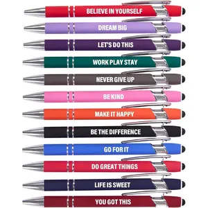 Actsun Funny Pens - 12 Pack Fine Point Smooth Writing Pens with Inspirational Tips, Black Ink, Touch Stylus Screens, Motivational Gift for Office & Desk Accessories