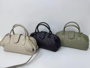 New Women's Woven Handbag Crossbody Clip Bag Horizontal Shell Bag Classic Stylish Boston Bag with Braided Design-SWYb2409