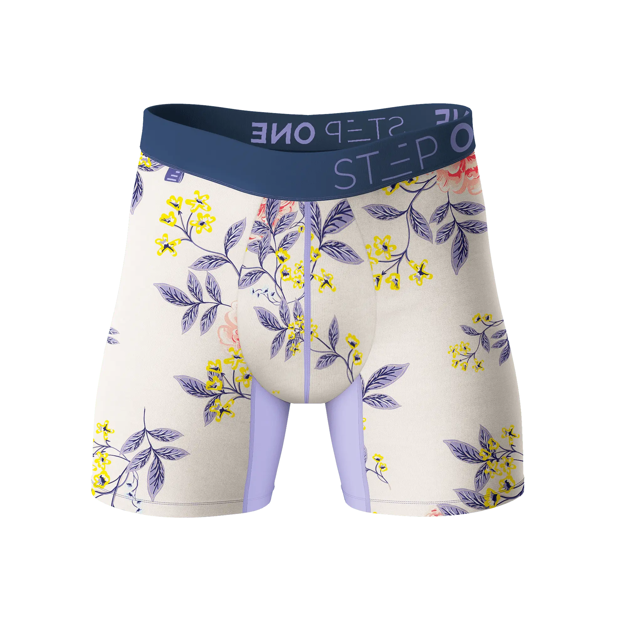 Men's Performance Boxer Briefs with Oriental Blossoms | Soft Bamboo Viscose, Ride-Up Resistant with 3D Elastic Comfort Pouch for Thicker Legs, Floral Print, Ride-Up Resist.
