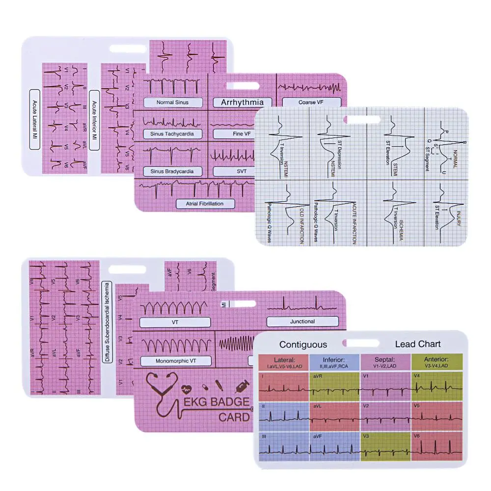 EKG Cardiac Badge Card (3 Counts), Double Sided EKG Telemetry Interpretation Badge, Nurse Pocket Cards, Nursing Cheat Sheet with EKG Ruler Measurement