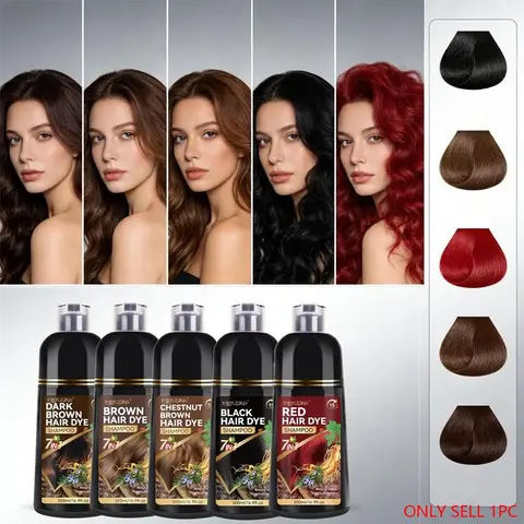 500ml Family-Size Hair Dye Shampoo Home Hair Coloring | 3-in-1 Dyeing-Washing-Conditioning | Gentle Herbal Formula | Easy to Use | Shiny & Strong Hair | 5 Colors | For All Hair Types & Genders | Haircare | Hair Products