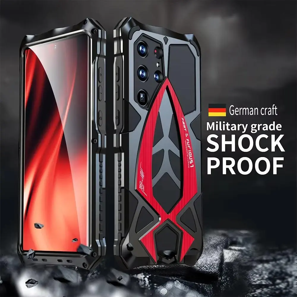 Aluminium-Silicone Full-Body Protective Armor Case for Samsung Galaxy S25 Ultra - Heavy-Duty Shockproof Hybrid Bumper Smartphone Accessory, Black Handheld Cellphone Devices Cover