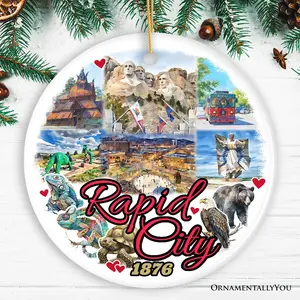 Adventurous Rapid City Christmas Ornament, South Dakota Mt. Rushmore Heritage Gift and Souvenir