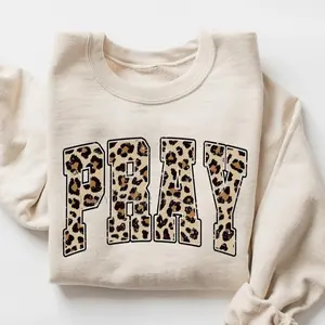 Pray Leopard Print Christian Crewneck, Unisex Heavy Blend™ Cheetah Print Crewneck Sweatshirt, Faith Jesus Sweatshirts