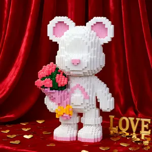 Rose Bear 3D Puzzle Building Blocks Decoration, Bookshelf Home Office Cabinet Decor, Party Living Room TV Stand Display, Ideal Gift, Building Block Sets