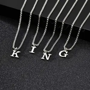 Vnox Simple A Z Letter Necklace for Men Waterproof Stainless Steel 26 Letters Pendant Necklace Men’s Minimal Initial Necklace