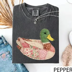 Comfort Colors Faux Quilted Mallard Duck Shirt, Patchwork Duck Graphic Tee, Cottagecore Farm Animal T-Shirt