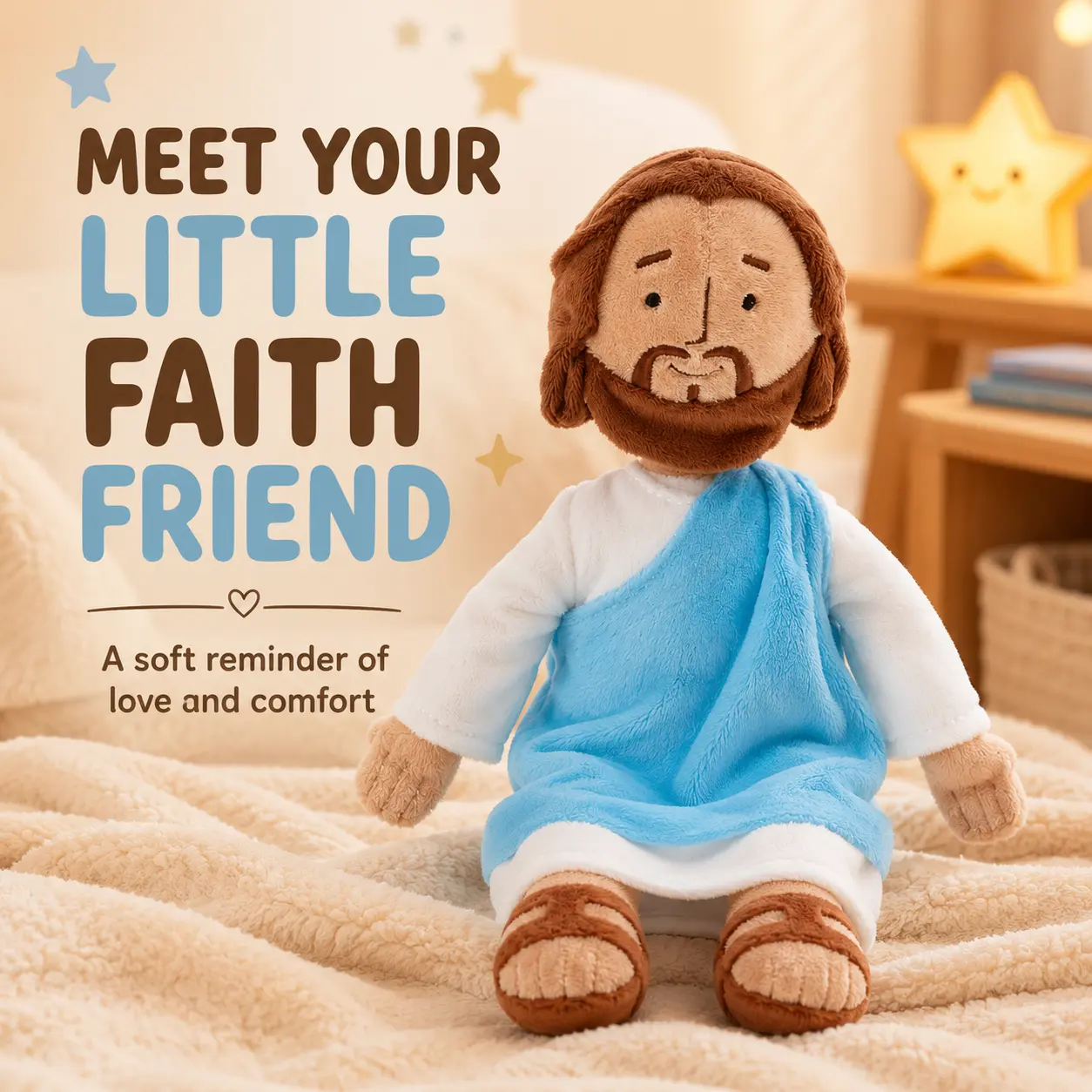 12" Jesus Plush Doll, Soft Jesus Stuffed Animal with Blue Shawl and White Robe, Christian Religious Gift for Kids Adults, Easter Christmas Baptism Gift