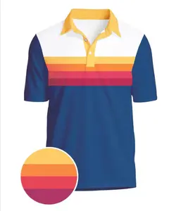 Men’s Slice of Sunset All Over Print 3D Polo Golf Shirt – Retro Color Block Polo, Sunset Stripe Design, Breathable Short