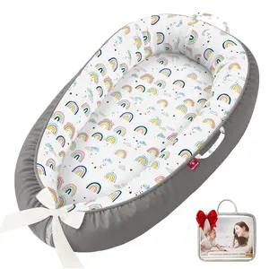 Baby Lounger - 100% Cotton Breathable Infant Lounger for Newborn, Portable Baby Nest for Home and Travel, Waterproof Lining, Newborn Babies Essentials Gifts