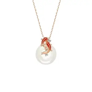 Koi Fish Peace Amulet Pendant Necklace, Koi Fish Safety Button Necklace, Chinese Feng Shui Inspirational Jewelry for DIY Beading & Jewelry Making