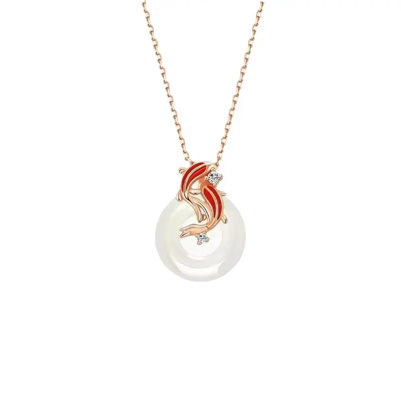 Koi Fish Peace Amulet Pendant Necklace, Koi Fish Safety Button Necklace, Chinese Feng Shui Inspirational Jewelry for DIY Beading & Jewelry Making