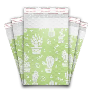 6x9 Green Cactus Designer Self Seal Poly Bubble Mailers Shipping Envelopes Custom Boutique Padded Bags