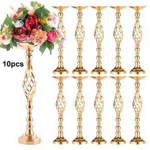 10pcs, Perfect Wedding Banquet Table Centerpiece, Elegant Metal Small Vase, Golden And Silver Bohemian Artificial Flower Decoration Bottle, Multifunctional Flower Stand Candlestick, Boho Style Decoration