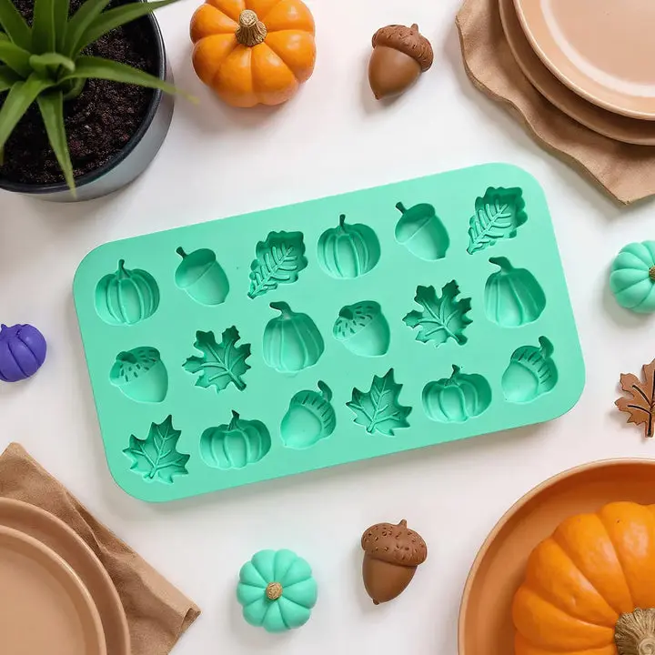 Flexible Reusable Mini Fall Silicone Cake Mold Set - Pumpkin, Leaves, Acorn for Halloween Baking