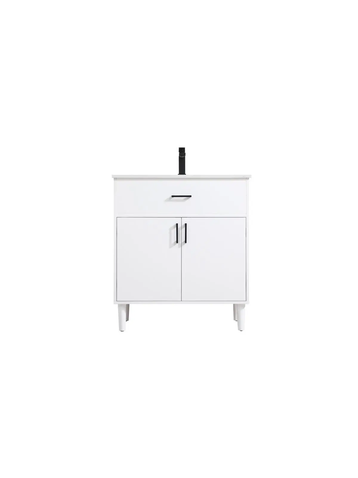 212 MAIN Mid-Century 30 in. Chandler Single Bathroom Vanity - White, Marble Top, Undermount Sink, Bathroom Cabinet Organizer (VF25030MWH)