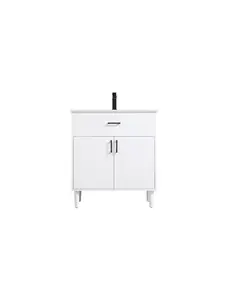 212 MAIN Mid-Century 30 in. Chandler Single Bathroom Vanity - White, Marble Top, Undermount Sink, Bathroom Cabinet Organizer (VF25030MWH)