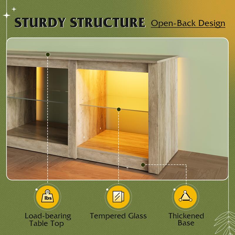 WLIVE LED TV Stand for 65 Inch TV, Modern Entertainment Center with Adjustable Glass Shelves & Customizable LED Lights, Sturdy Media Console for Living Room, Bedroom,Gaming