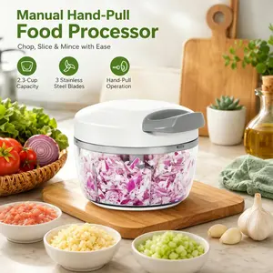 Manual Hand-Pull String Food Processor - 2-Cup Durable Vegetable Slicer, 3 Stainless Steel Blades, 2.3-Cup Small Mini Mincer, Vegetable Chopper for Onions, Garlic | Spring Glowup, Summer Vibes