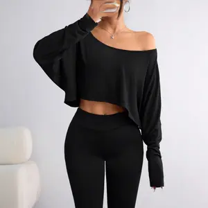 Fashionable off-shoulder loose-fitting base shirt T-shirt with ice-feel long sleeves for spring and summer