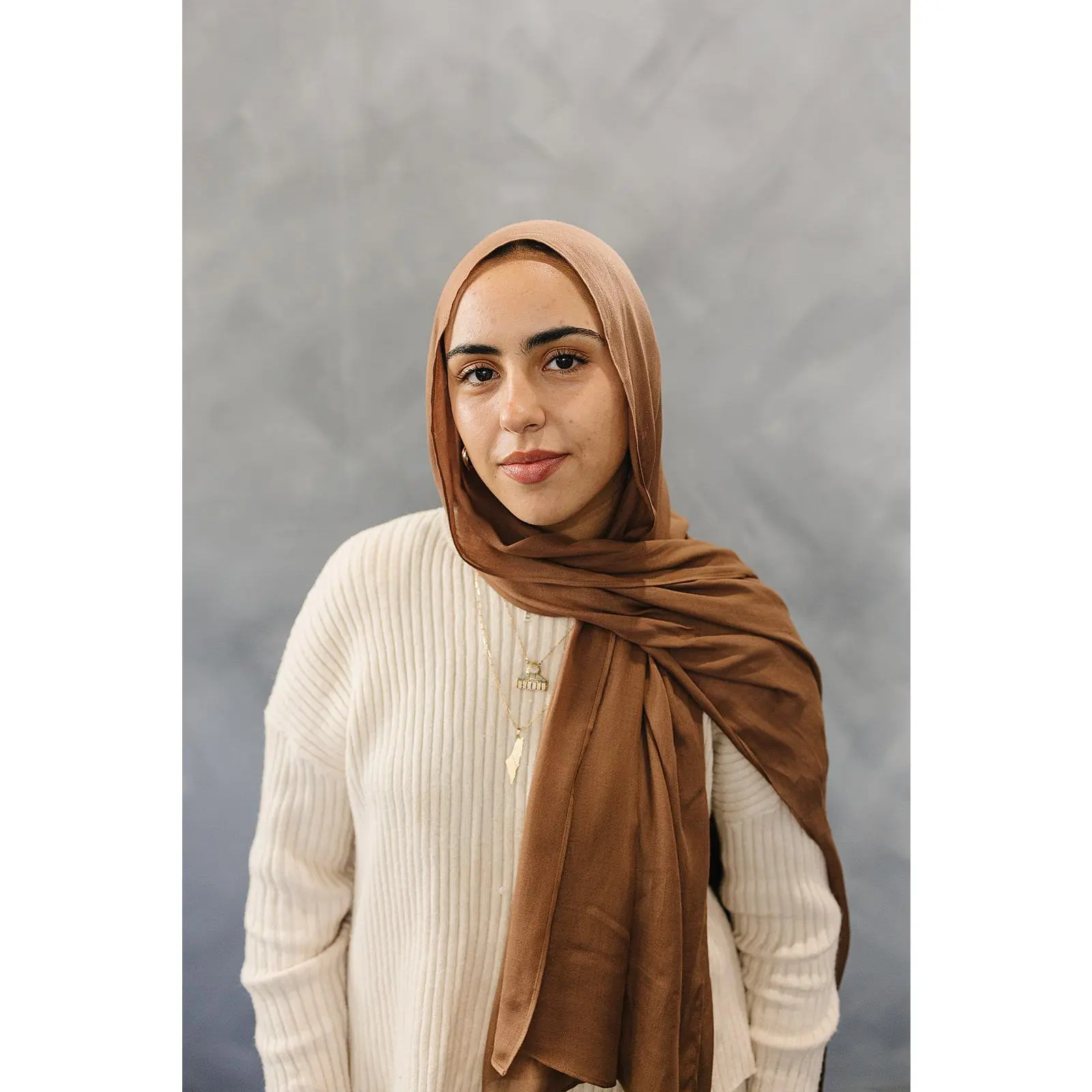 Bamboo Woven Solid Hijab - Dark Brown