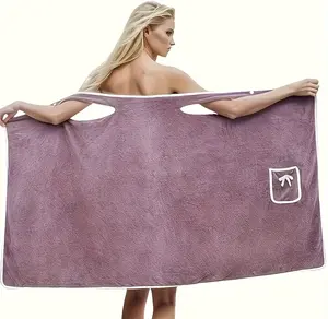 Women's Coral Fleece Wearable Bath Towel, Soft Absorbent Bath Skirt and Bathrobe for Beach, Spa, Sauna and Shower, Lightweight Soft Thickened Towel