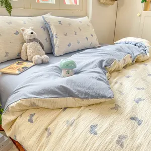 Butterfly Duvet Cover Blue White Duvet Cover 3 Pieces Girls Cute Dorm Bedding Sets Soft Lightweight Washed Microfiber 4 Seasons Cottagecore Bedding Set