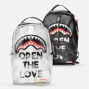 2026Shark Sports Backpack Hot Girl Student Transparent Large Capacity Trendy Brand School Bag Casual Travel Backpack Back to School Season Graffiti backpacks Printed backpacks poetry book clear for Stylish Daypack