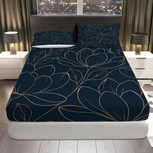 3Pcs Floral Modern Elegant Fitted sheet Three Piece Set (1*Fitted Sheet+2*Pillowcases, Coreless), Neutral theme, Luxury Bedroom Bedding Set, Mattress protector Soft, Breathable