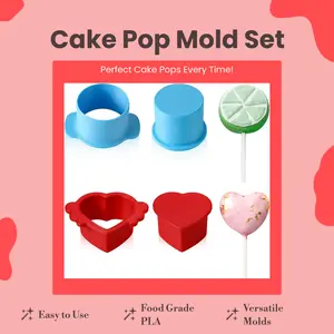 Circle and Heart Cake Pop Cutter and Pusher, 3D Printed Cake Pop Molds Shapes Press Set, Baking Tools for Home Baking, Birthday Parties, Wedding Desserts