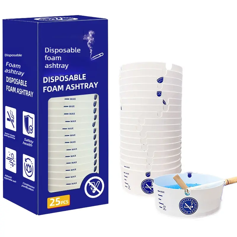 25-Pack Disposable Casting Foam Ashtrays, Portable Eco-Friendly with Deodorizing Smokeless Gel, Indoor/Outdoor Home & Car Accessories (Home Supplies)