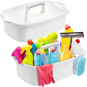 2 Pack Cleaning Supplies Caddy, Large Plastic Cleaning Supply Organizer Bucket with Handle Portable Housekeeping Shower Tote Caddy Under Sink Tool Storage Baskets for Dorm, Bathroom, Household