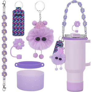 6PCS Use for Stanley Cup Tumbler Accessories 40oz 30oz,Compatible with Stanley Cup Tumbler Water Bottle Handle Sling Strap for Carrying (purple)